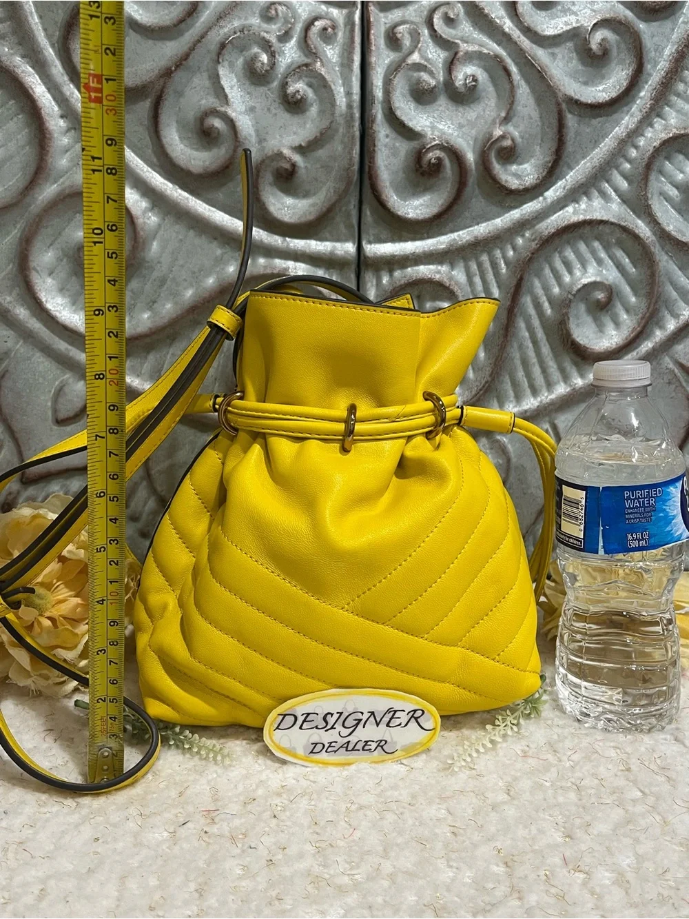 Tory Burch Yellow Kira Chevron Leather Drawstring Crossbody Bag